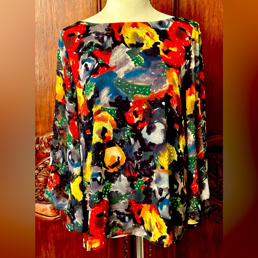 Chic Flowy Multi Patterned Alice + Olivia Designer Blouse Size M